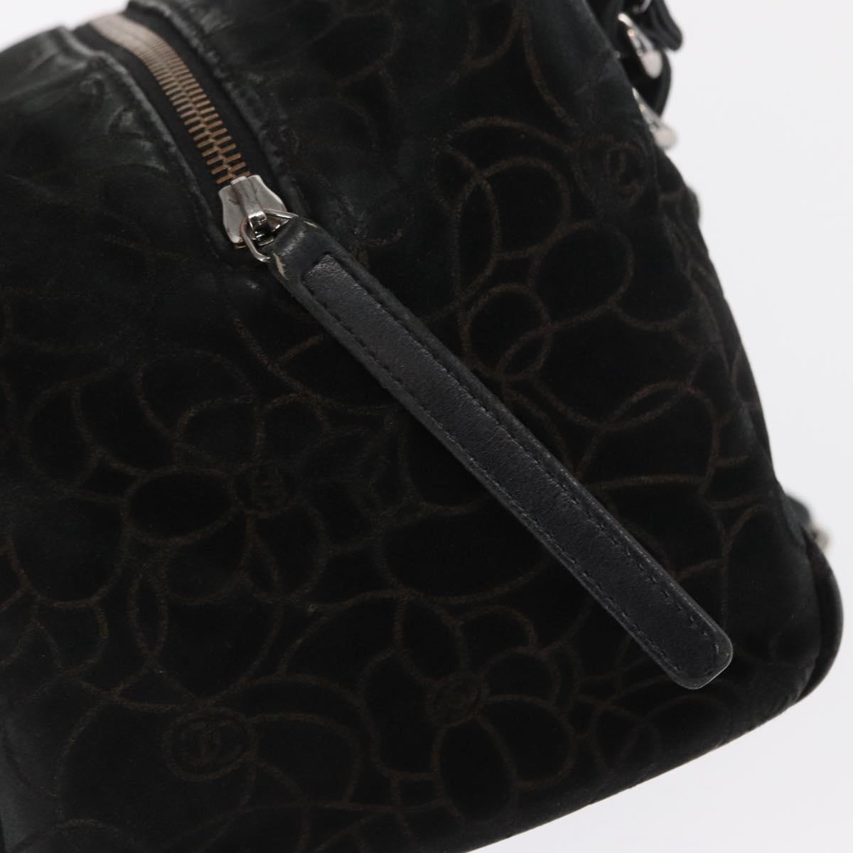CHANEL Chain Camelia Shoulder Bag Suede Black Silver CC Auth 168208