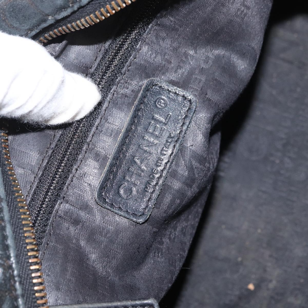 CHANEL Chain Camelia Shoulder Bag Suede Black Silver CC Auth 168208