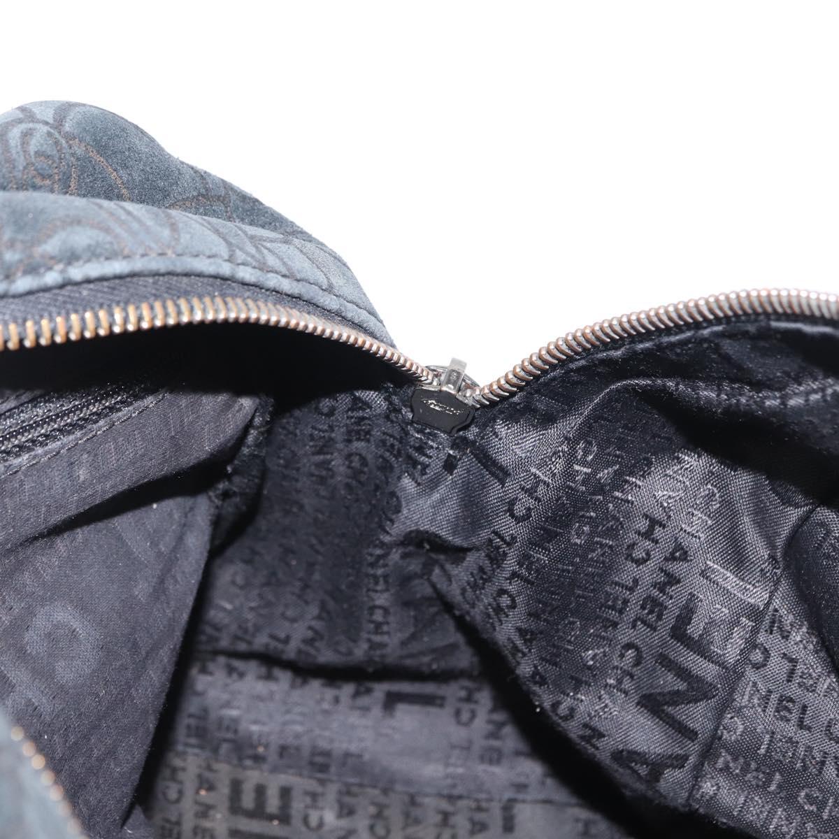 CHANEL Chain Camelia Shoulder Bag Suede Black Silver CC Auth 168208