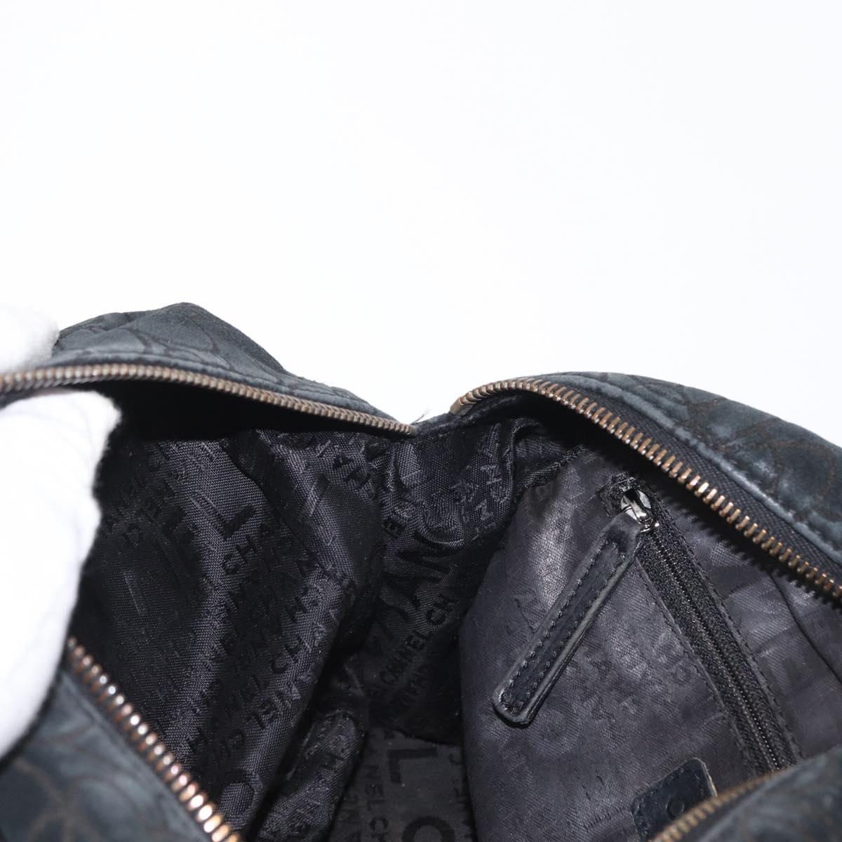 CHANEL Chain Camelia Shoulder Bag Suede Black Silver CC Auth 168208