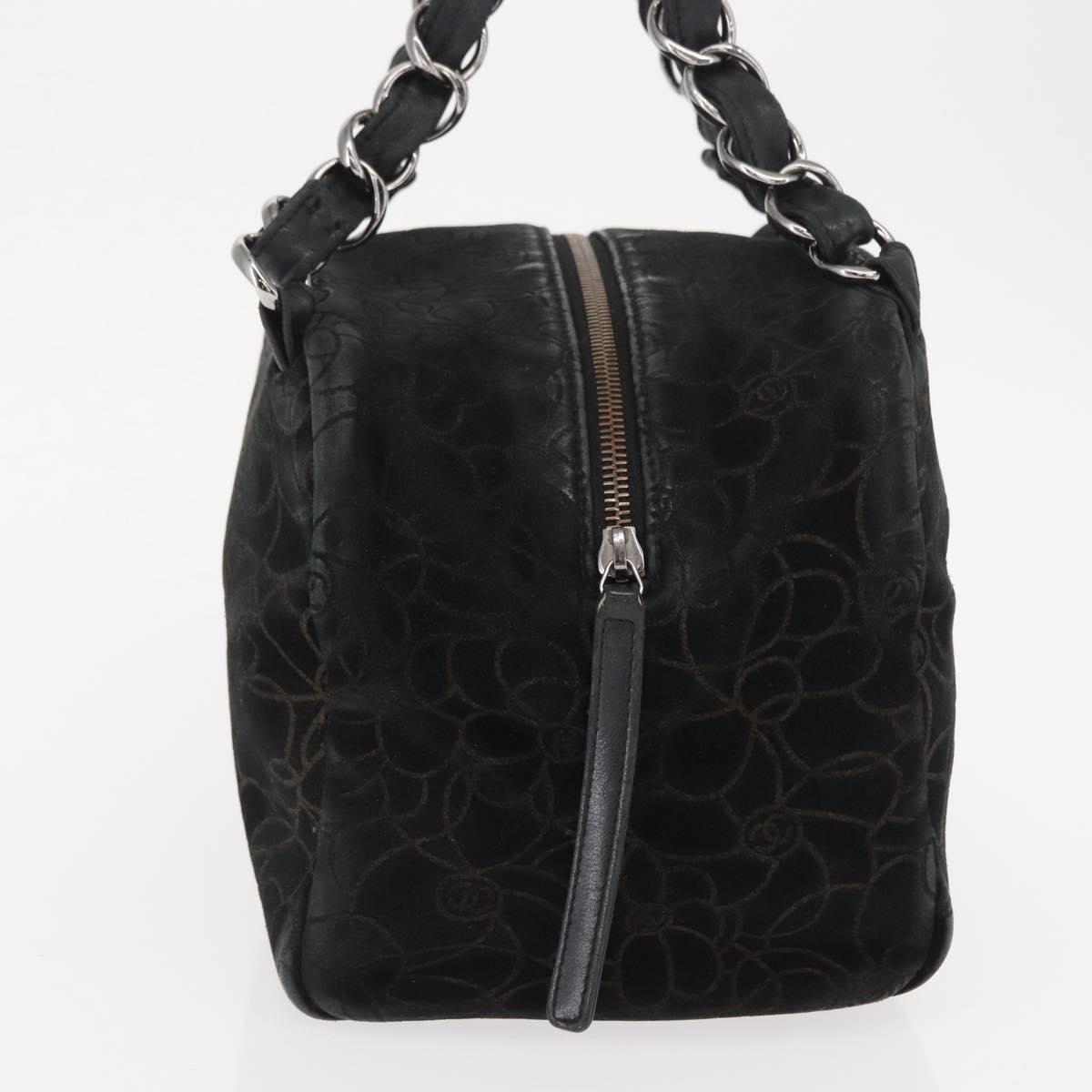 CHANEL Chain Camelia Shoulder Bag Suede Black Silver CC Auth 168208