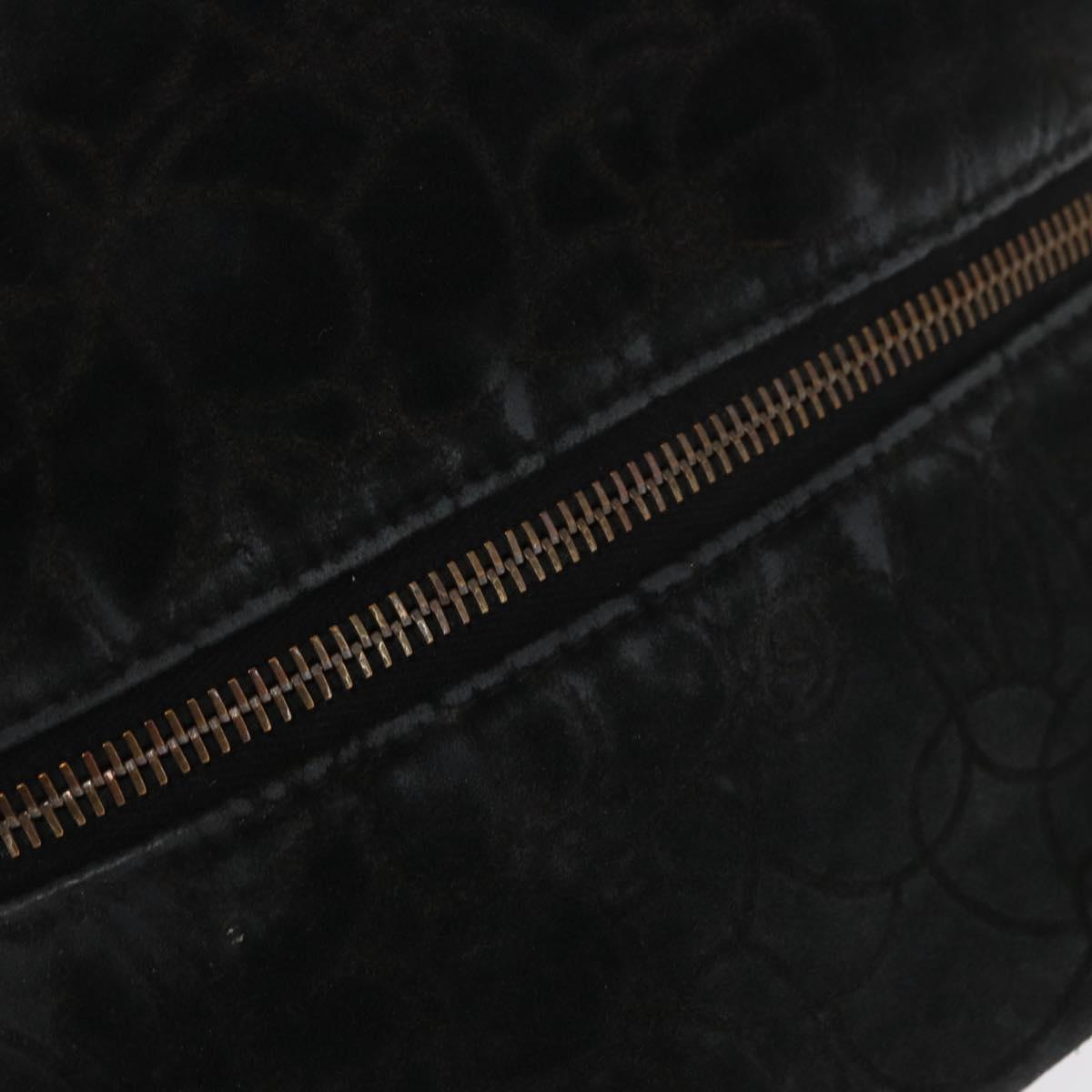 CHANEL Chain Camelia Shoulder Bag Suede Black Silver CC Auth 168208