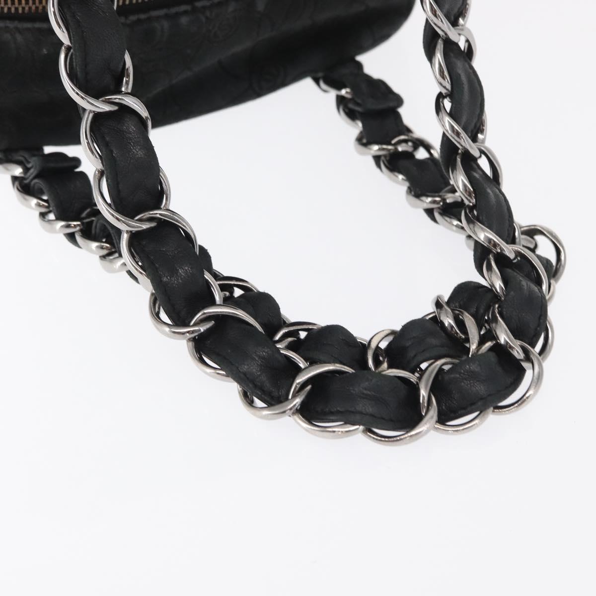 CHANEL Chain Camelia Shoulder Bag Suede Black Silver CC Auth 168208