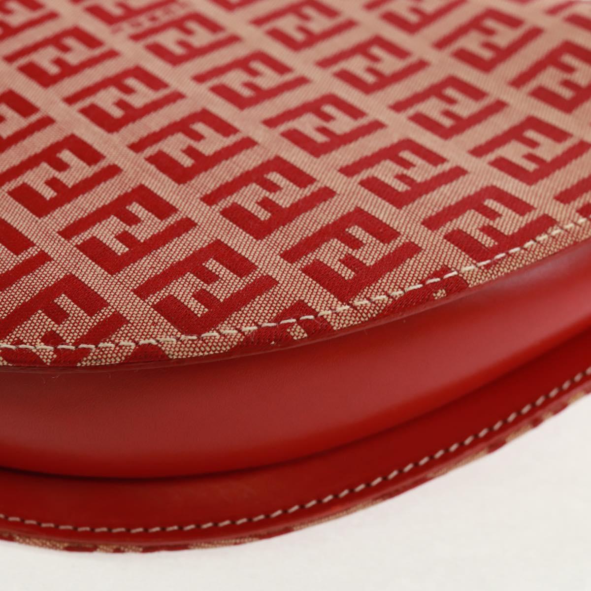 FENDI Zucchino Canvas Chain Shoulder Bag Red Gold Auth 168217V