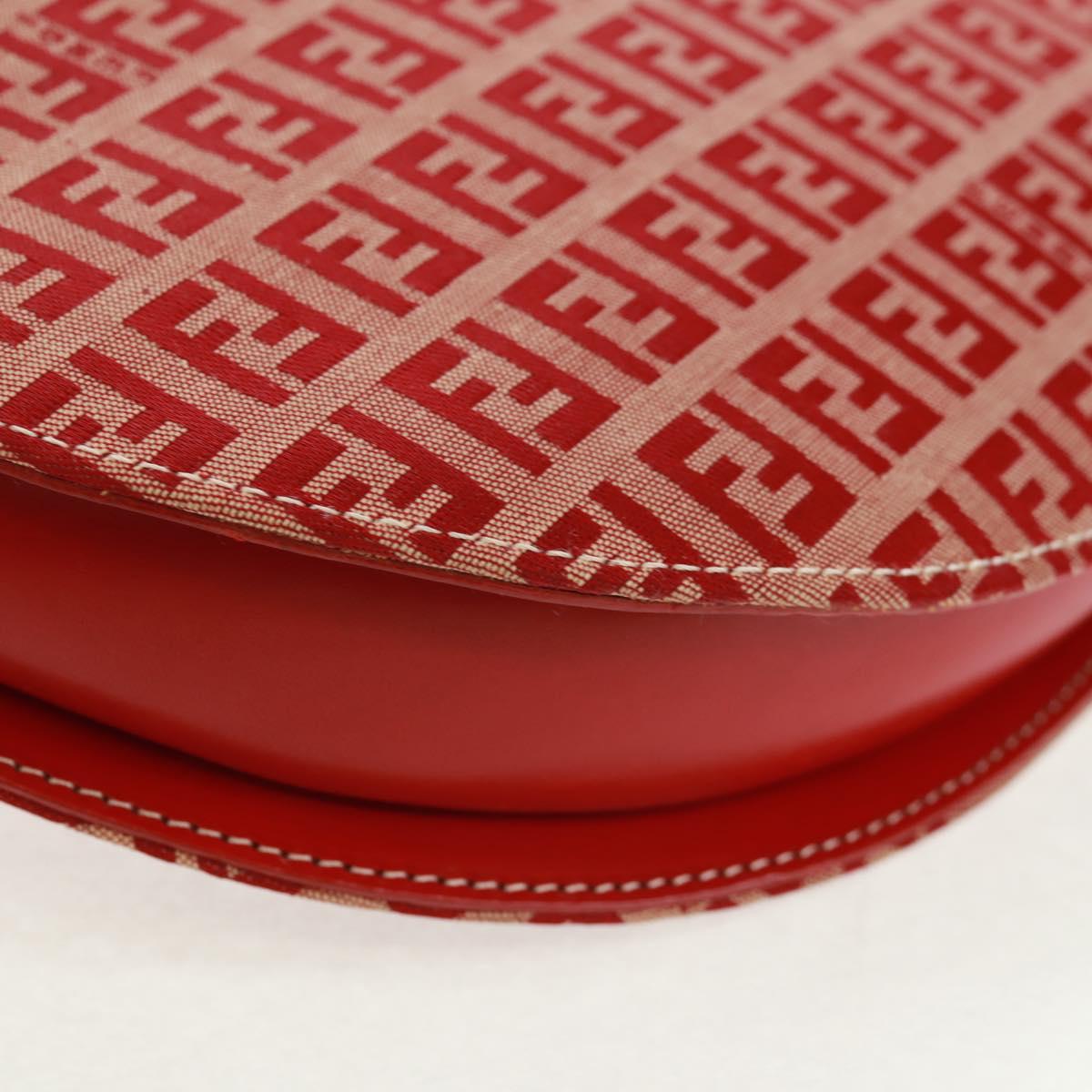 FENDI Zucchino Canvas Chain Shoulder Bag Red Gold Auth 168217V