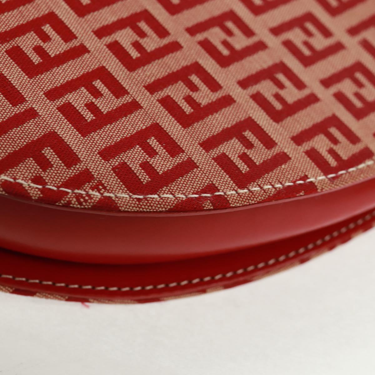 FENDI Zucchino Canvas Chain Shoulder Bag Red Gold Auth 168217V