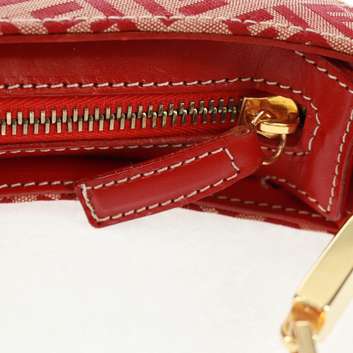 FENDI Zucchino Canvas Chain Shoulder Bag Red Gold Auth 168217V