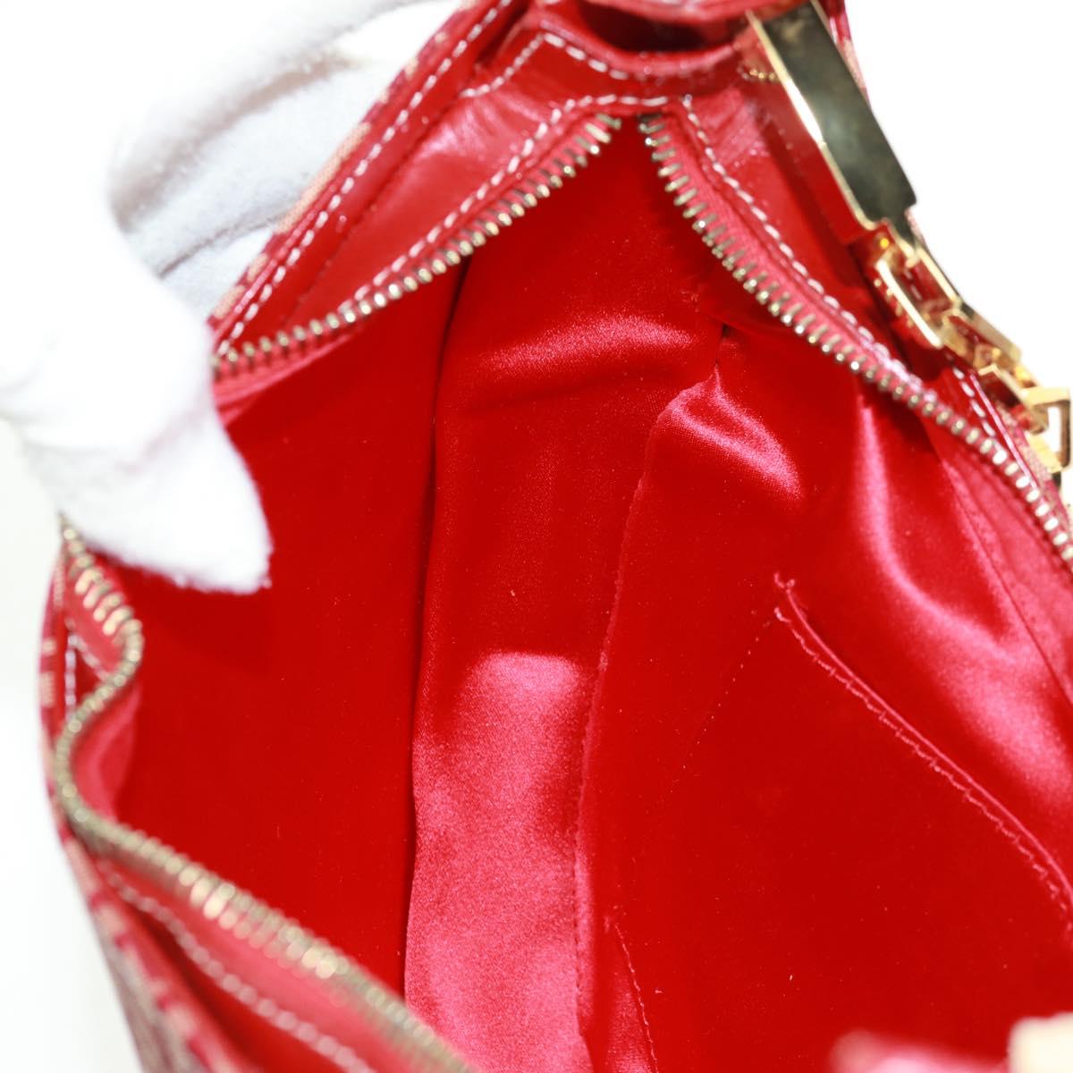 FENDI Zucchino Canvas Chain Shoulder Bag Red Gold Auth 168217V