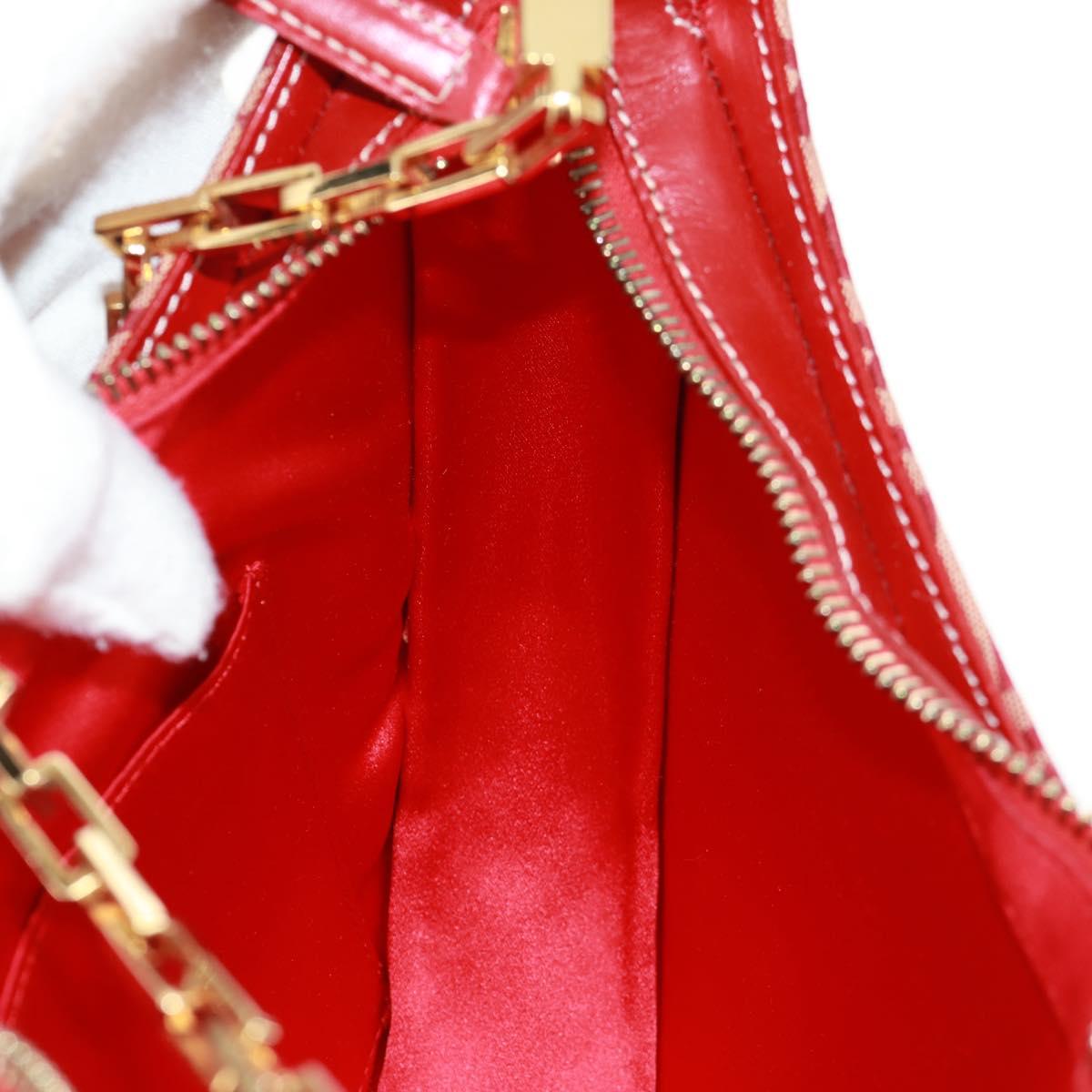 FENDI Zucchino Canvas Chain Shoulder Bag Red Gold Auth 168217V