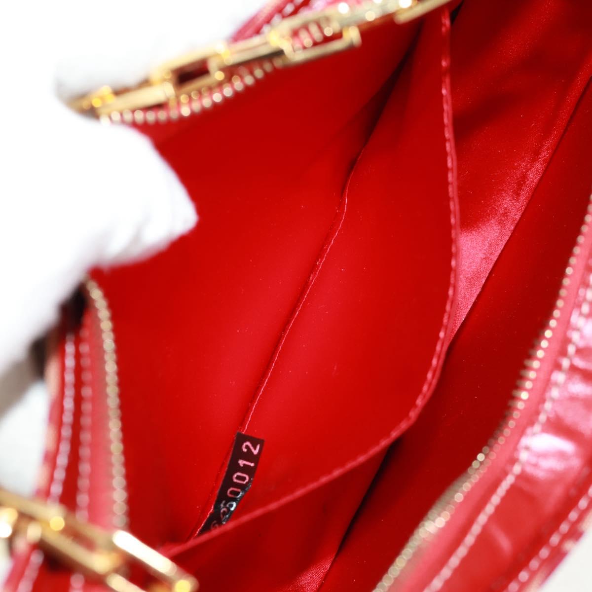 FENDI Zucchino Canvas Chain Shoulder Bag Red Gold Auth 168217V