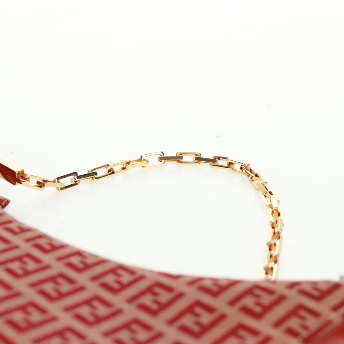 FENDI Zucchino Canvas Chain Shoulder Bag Red Gold Auth 168217V