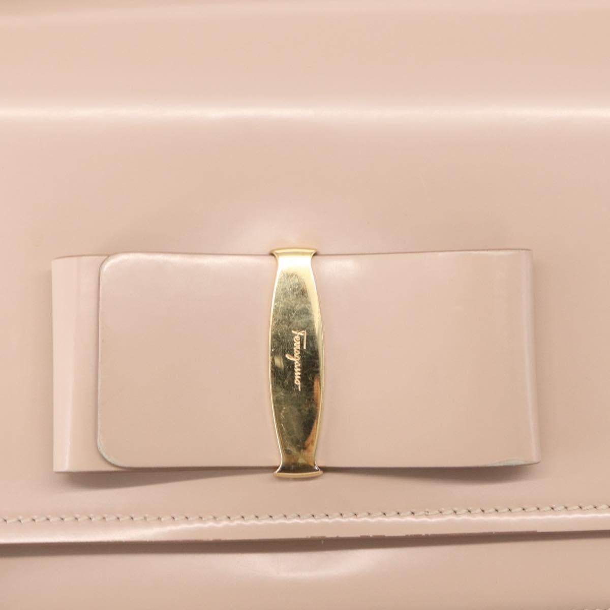 Salvatore Ferragamo Vala Hand Bag Leather 2way Beige Gold Auth 168221