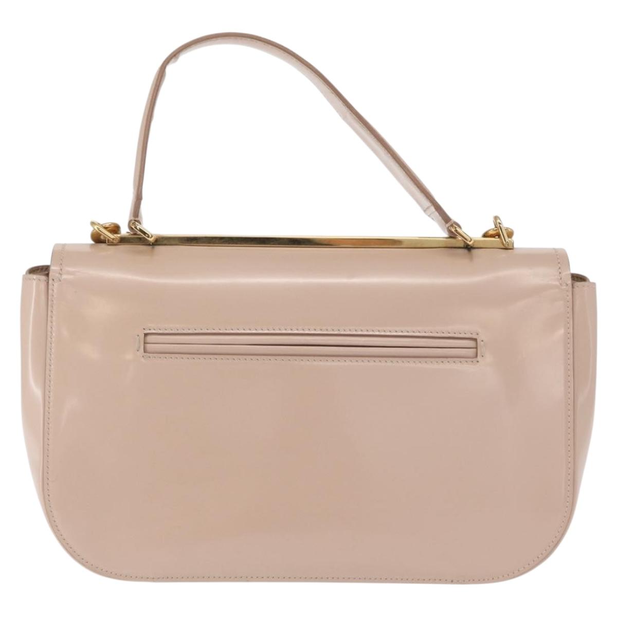 Salvatore Ferragamo Vala Hand Bag Leather 2way Beige Gold Auth 168221