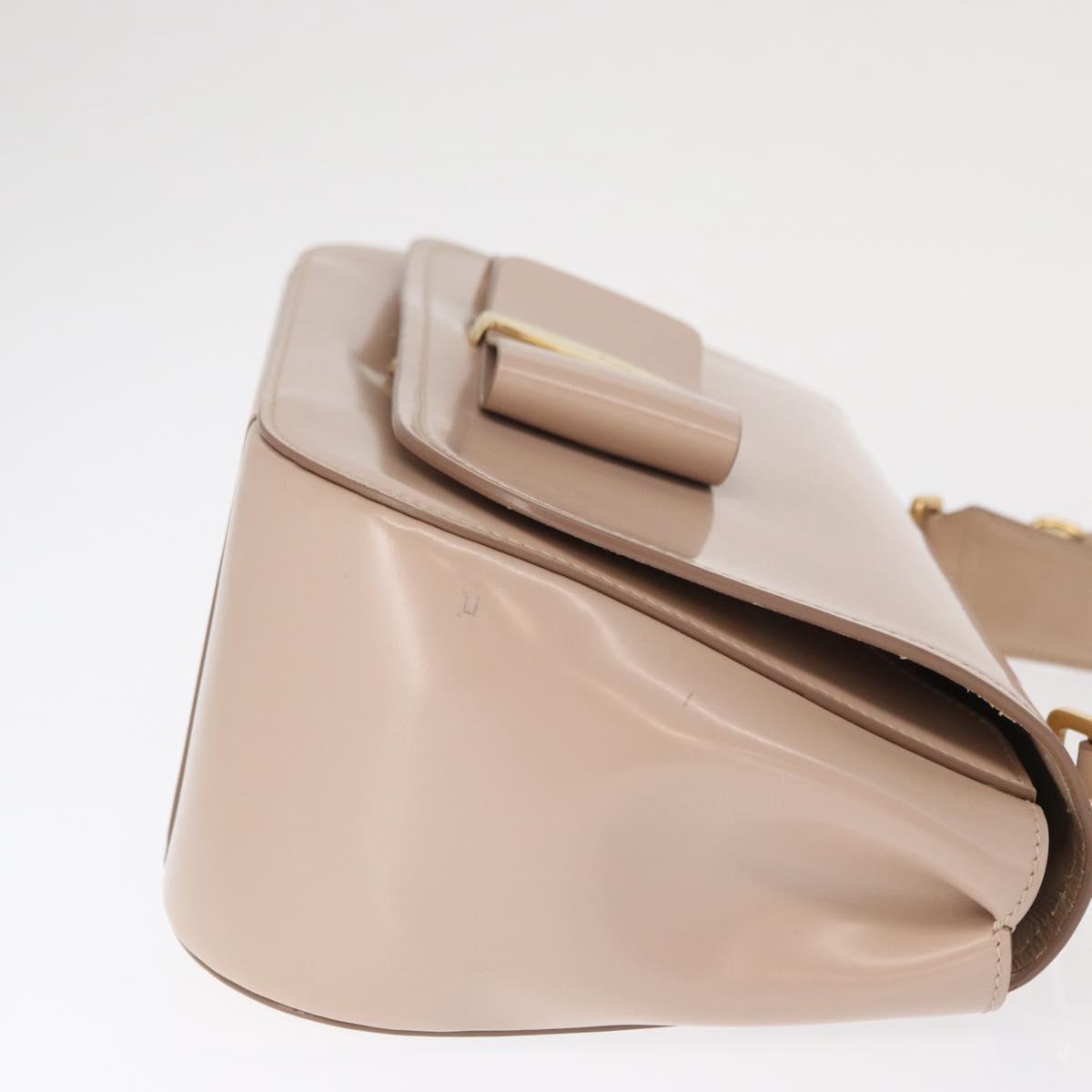 Salvatore Ferragamo Vala Hand Bag Leather 2way Beige Gold Auth 168221