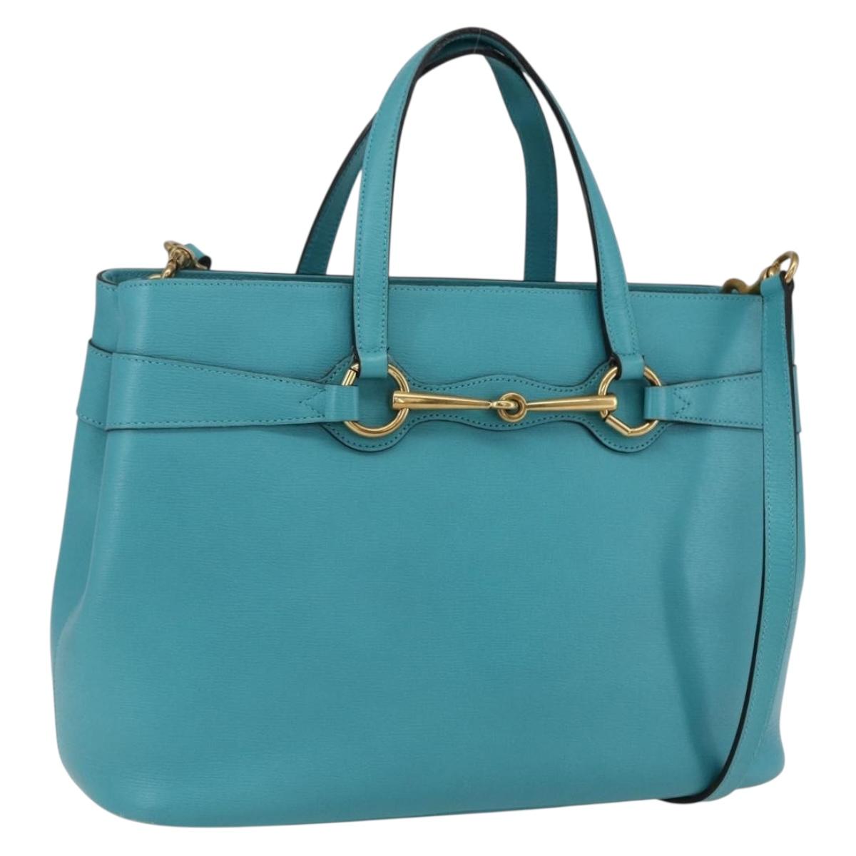 GUCCI Hand Bag Leather 2way Light Blue Gold 319795 Auth 168224V