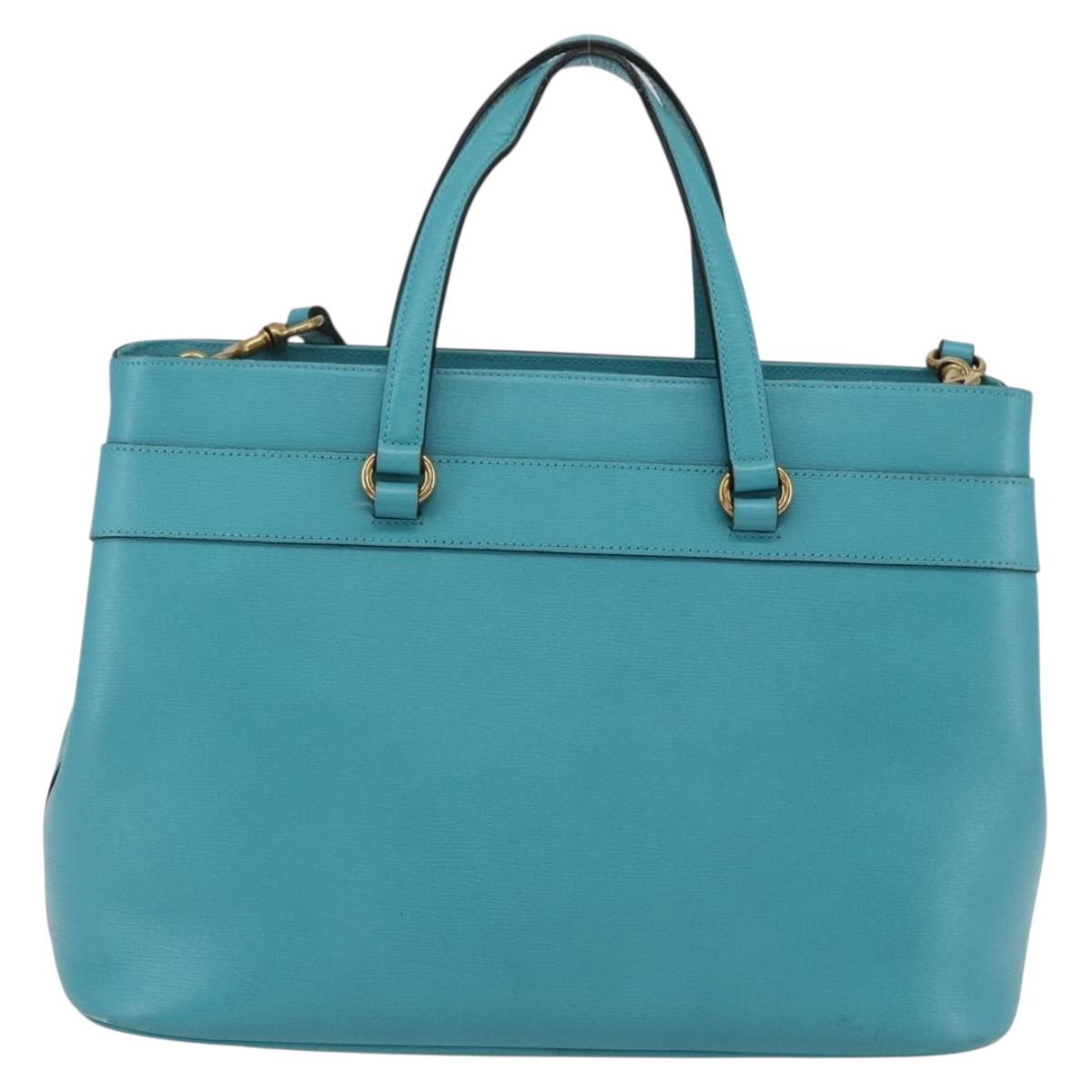 GUCCI Hand Bag Leather 2way Light Blue Gold 319795 Auth 168224V