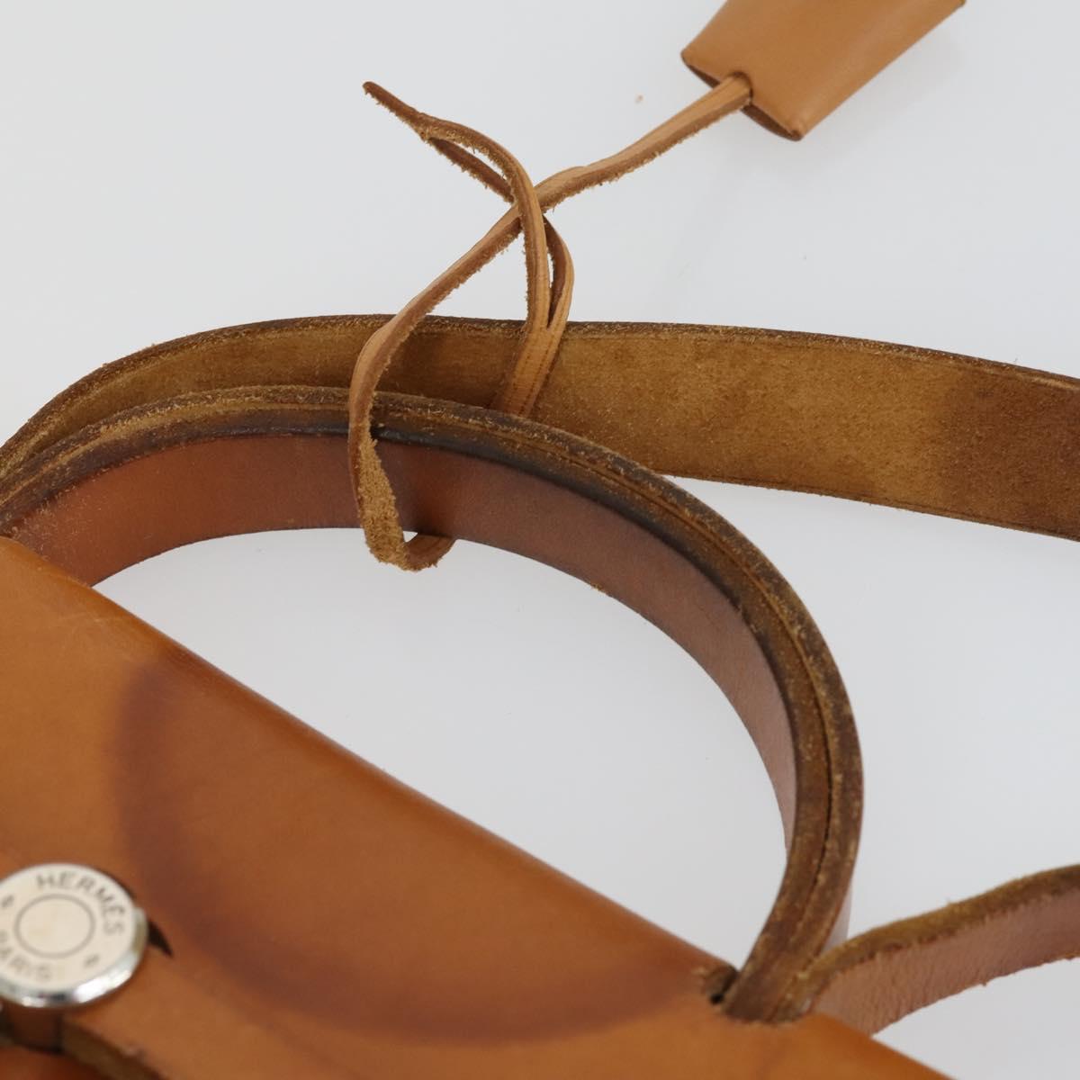 HERMES Her Bag MM Hand Bag Canvas Beige Silver Auth 168228