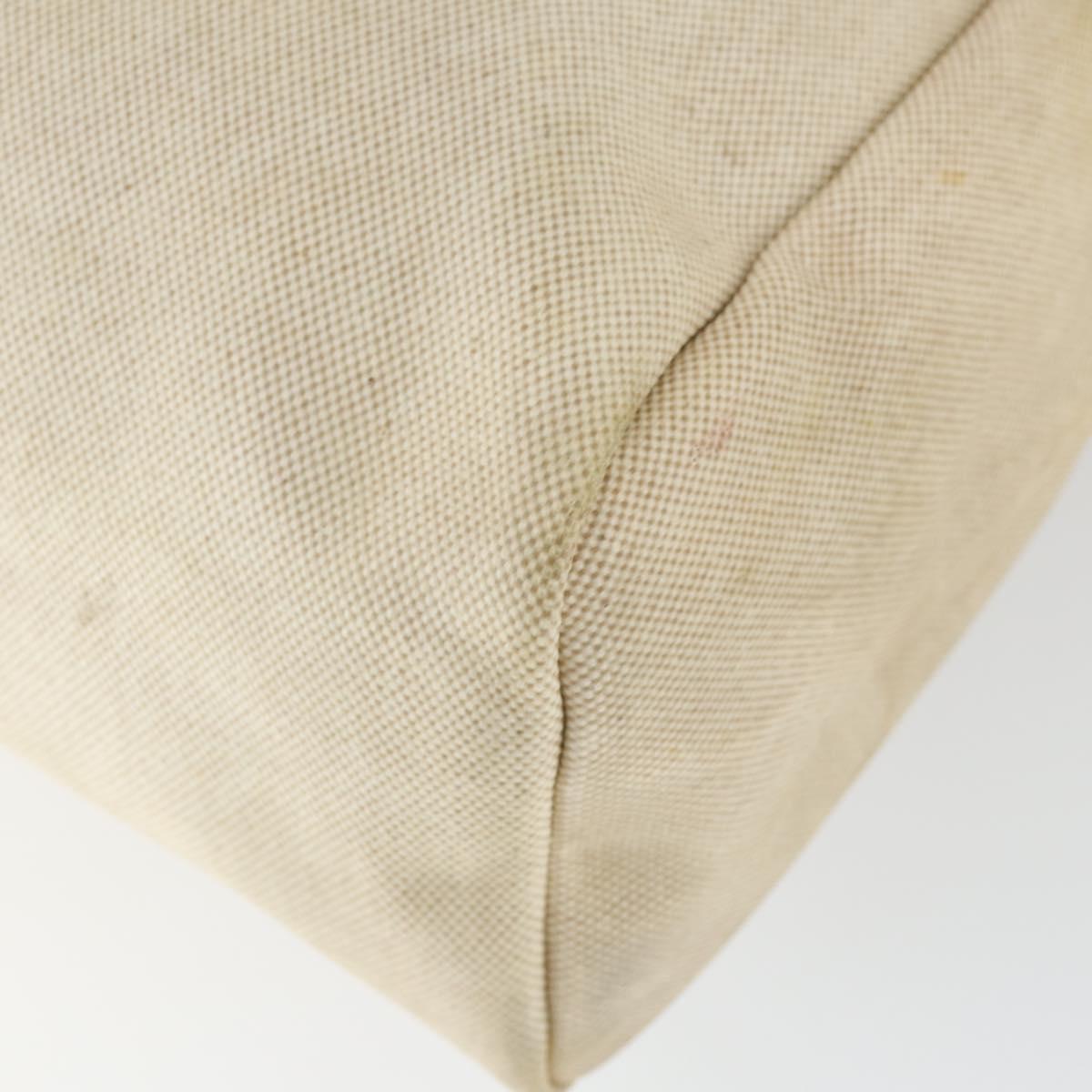 HERMES Her Bag MM Hand Bag Canvas Beige Silver Auth 168228