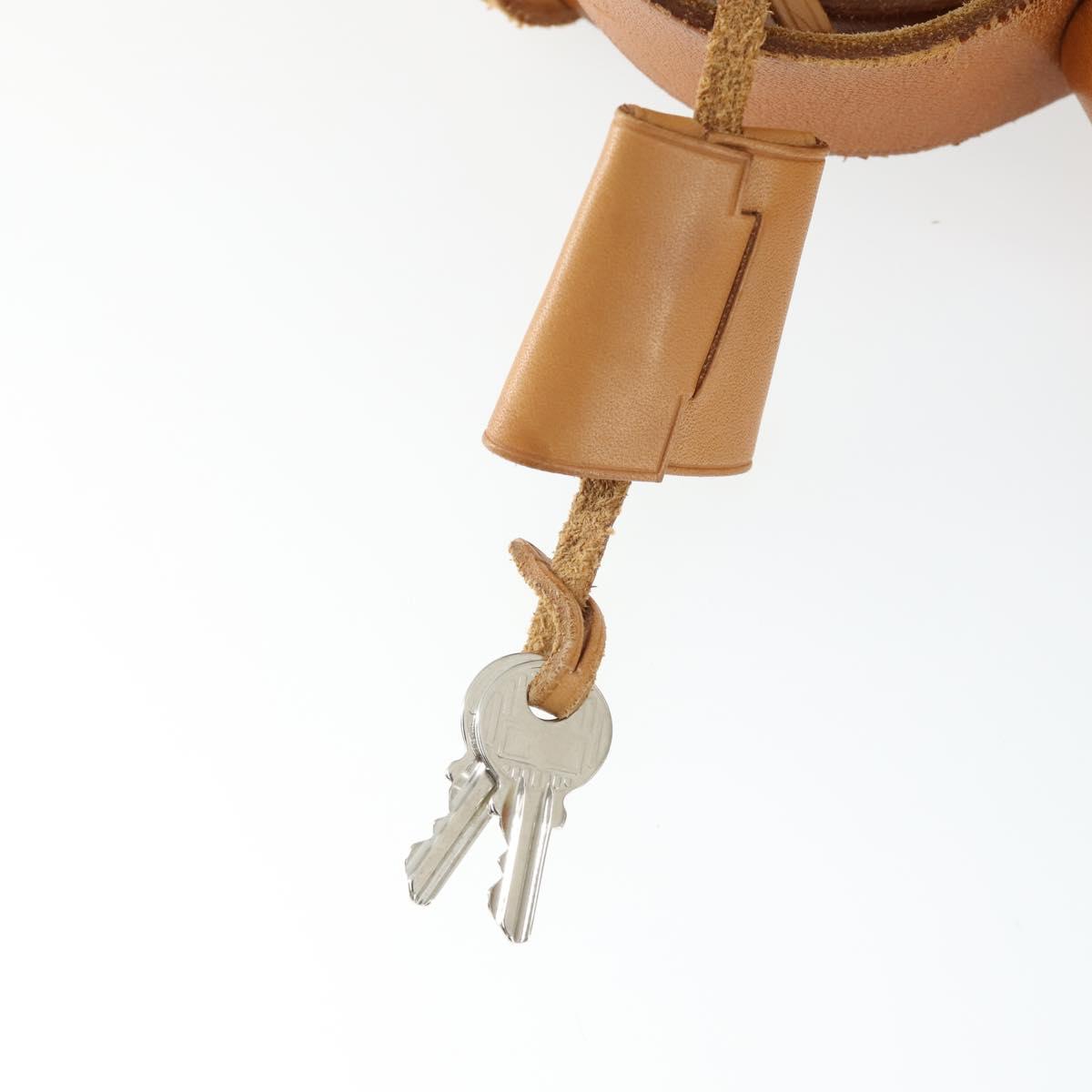 HERMES Her Bag MM Hand Bag Canvas Beige Silver Auth 168228