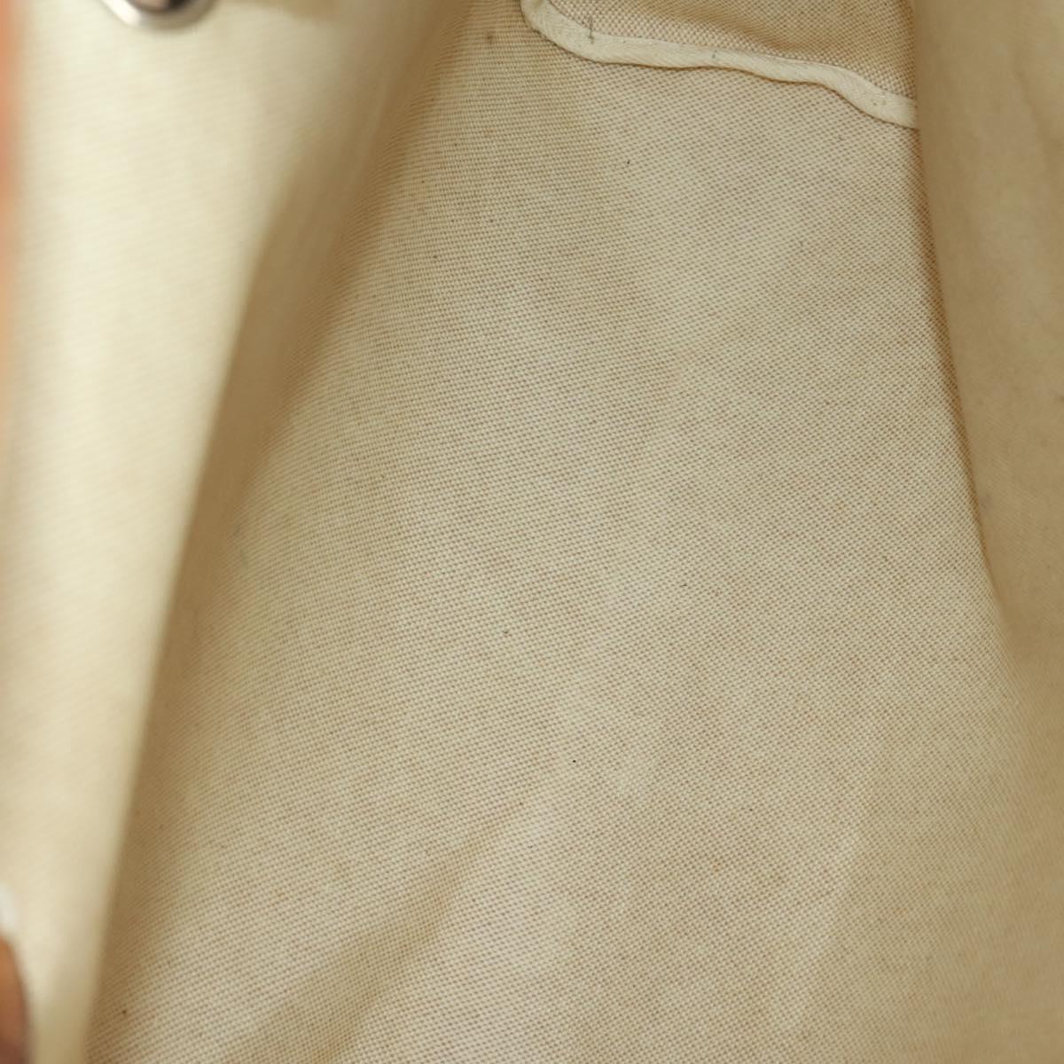 HERMES Her Bag MM Hand Bag Canvas Beige Silver Auth 168228