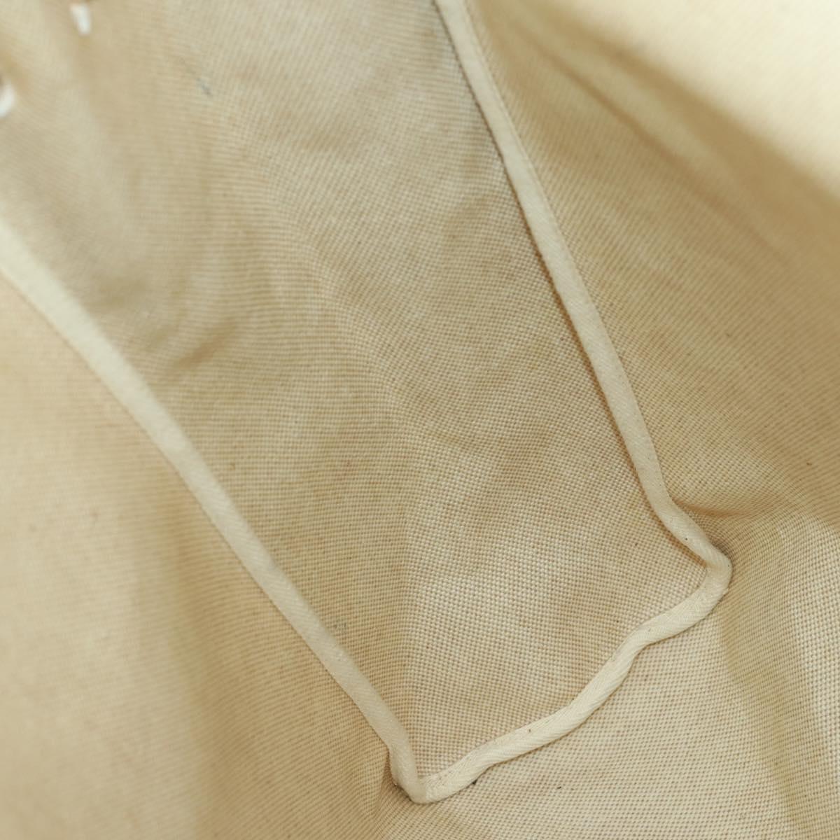 HERMES Her Bag MM Hand Bag Canvas Beige Silver Auth 168228