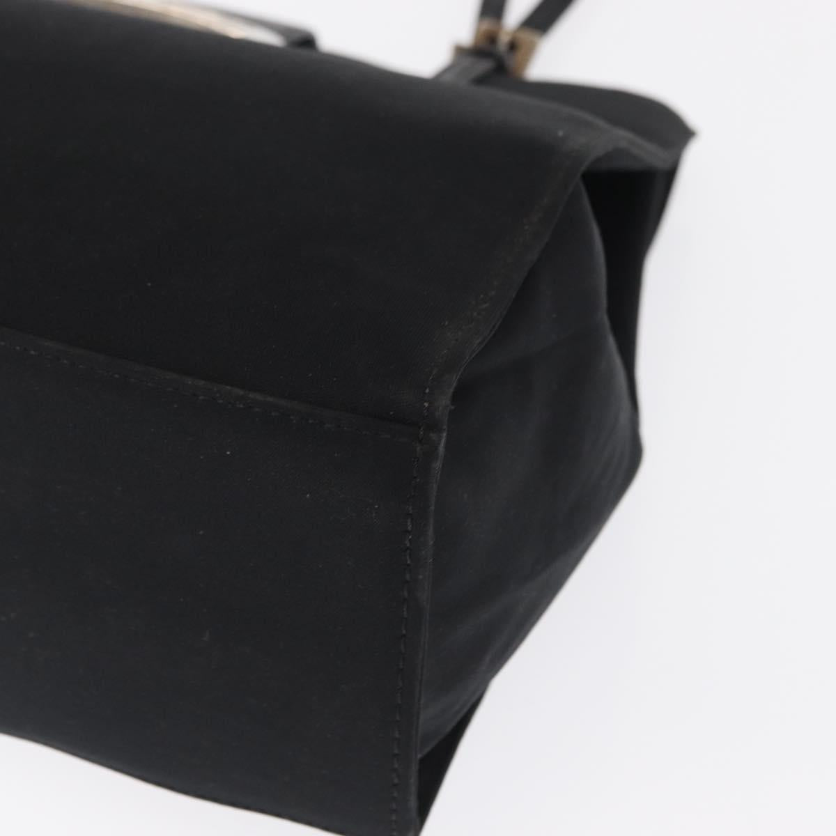 FENDI Mamma Baguette Tote Bag Nylon Black Silver Auth 168229