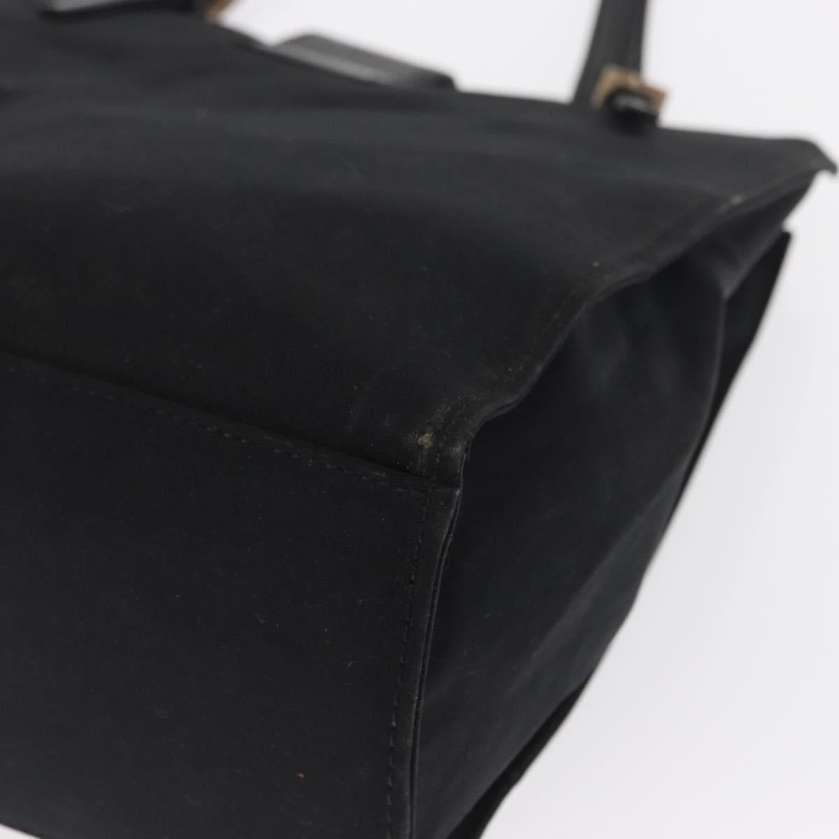 FENDI Mamma Baguette Tote Bag Nylon Black Silver Auth 168229