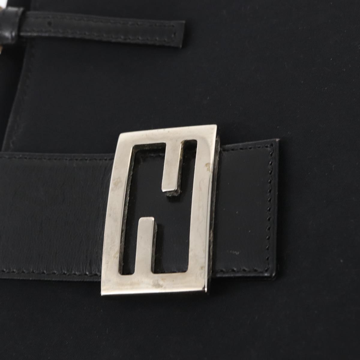 FENDI Mamma Baguette Tote Bag Nylon Black Silver Auth 168229