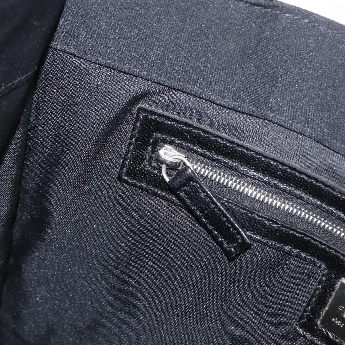 FENDI Mamma Baguette Tote Bag Nylon Black Silver Auth 168229