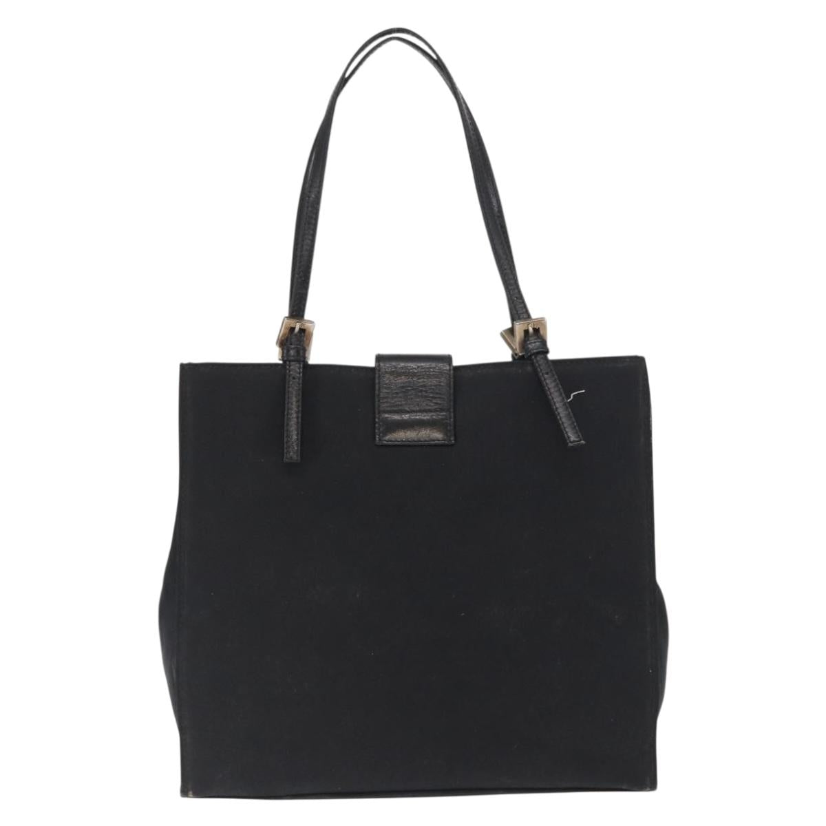 FENDI Mamma Baguette Tote Bag Nylon Black Silver Auth 168229