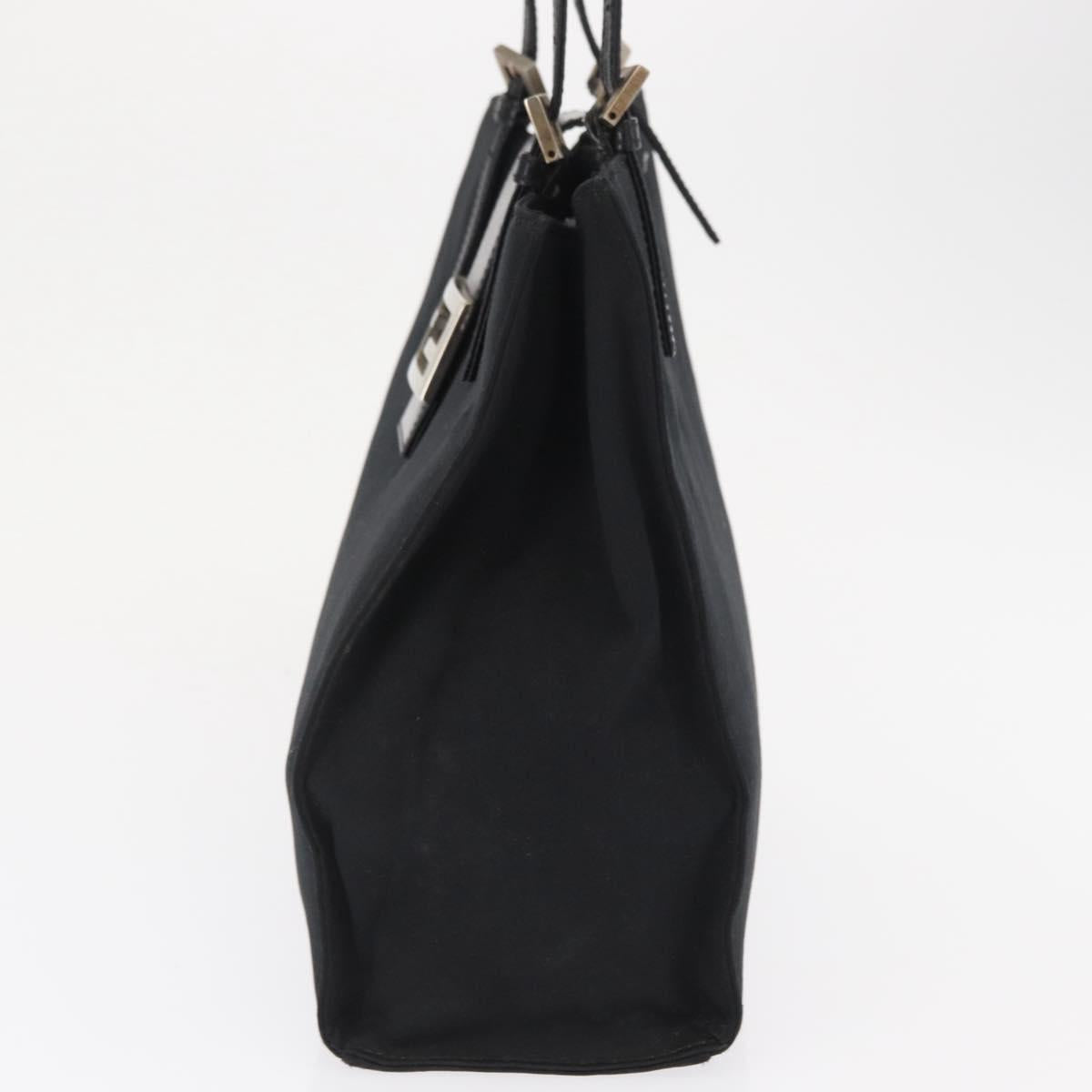 FENDI Mamma Baguette Tote Bag Nylon Black Silver Auth 168229