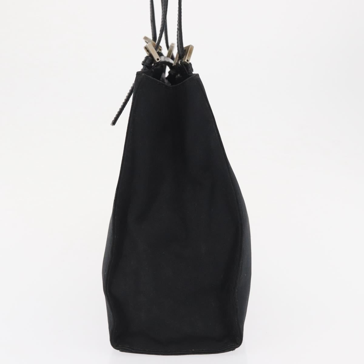 FENDI Mamma Baguette Tote Bag Nylon Black Silver Auth 168229