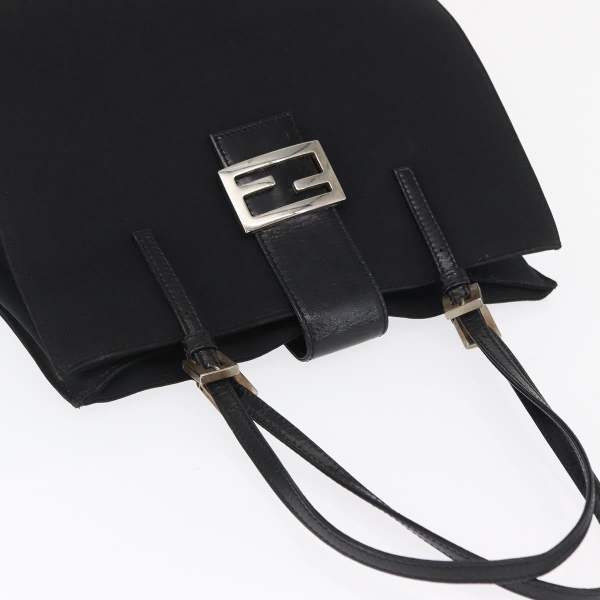 FENDI Mamma Baguette Tote Bag Nylon Black Silver Auth 168229