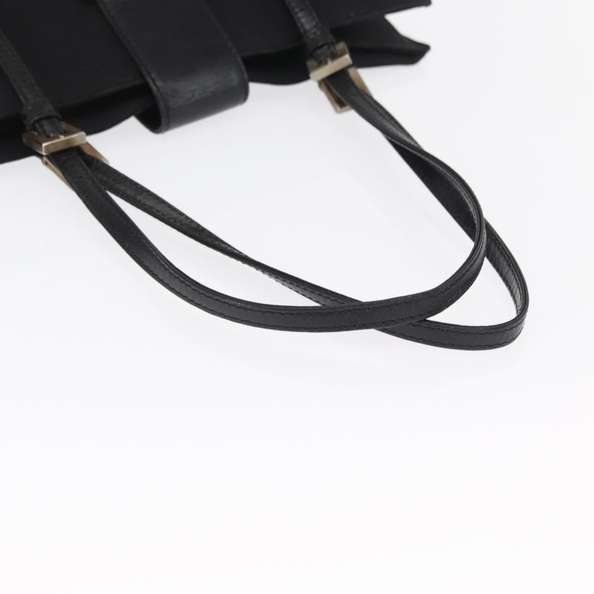 FENDI Mamma Baguette Tote Bag Nylon Black Silver Auth 168229