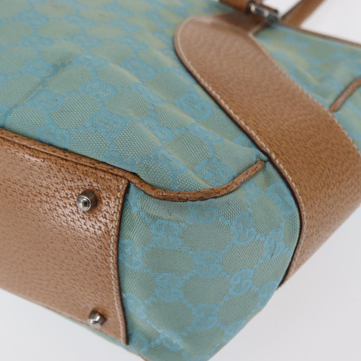GUCCI GG Canvas Hand Bag Turquoise Blue Silver 113011 Auth 168236