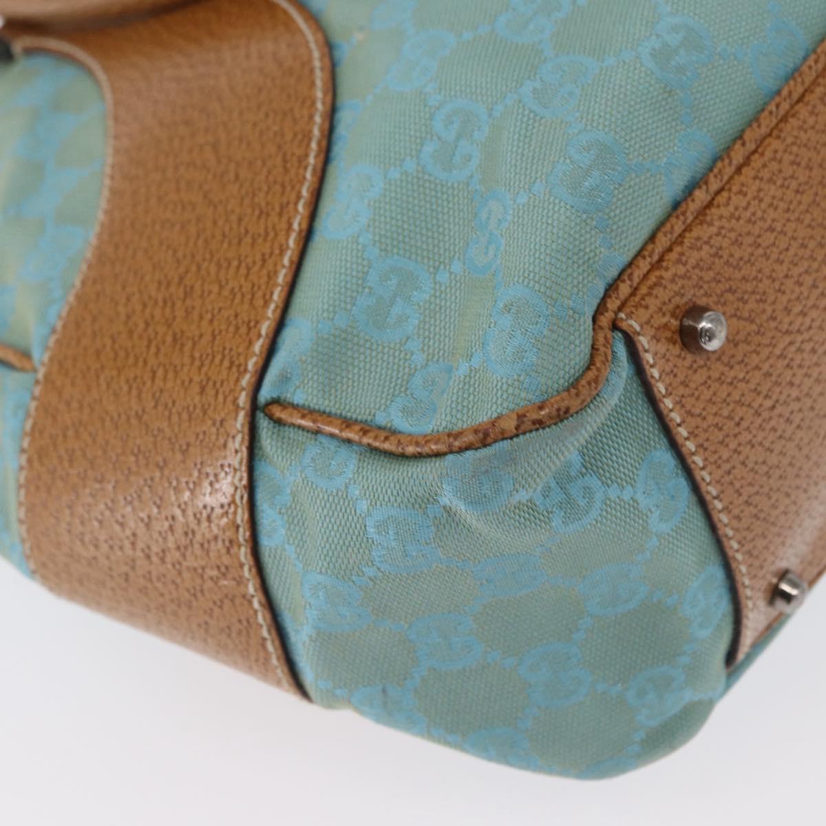GUCCI GG Canvas Hand Bag Turquoise Blue Silver 113011 Auth 168236