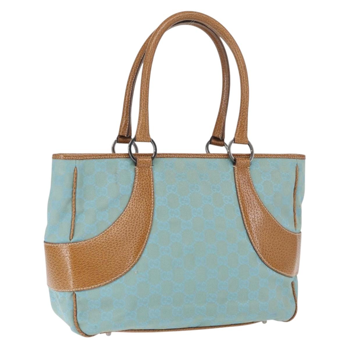 GUCCI GG Canvas Hand Bag Turquoise Blue Silver 113011 Auth 168236