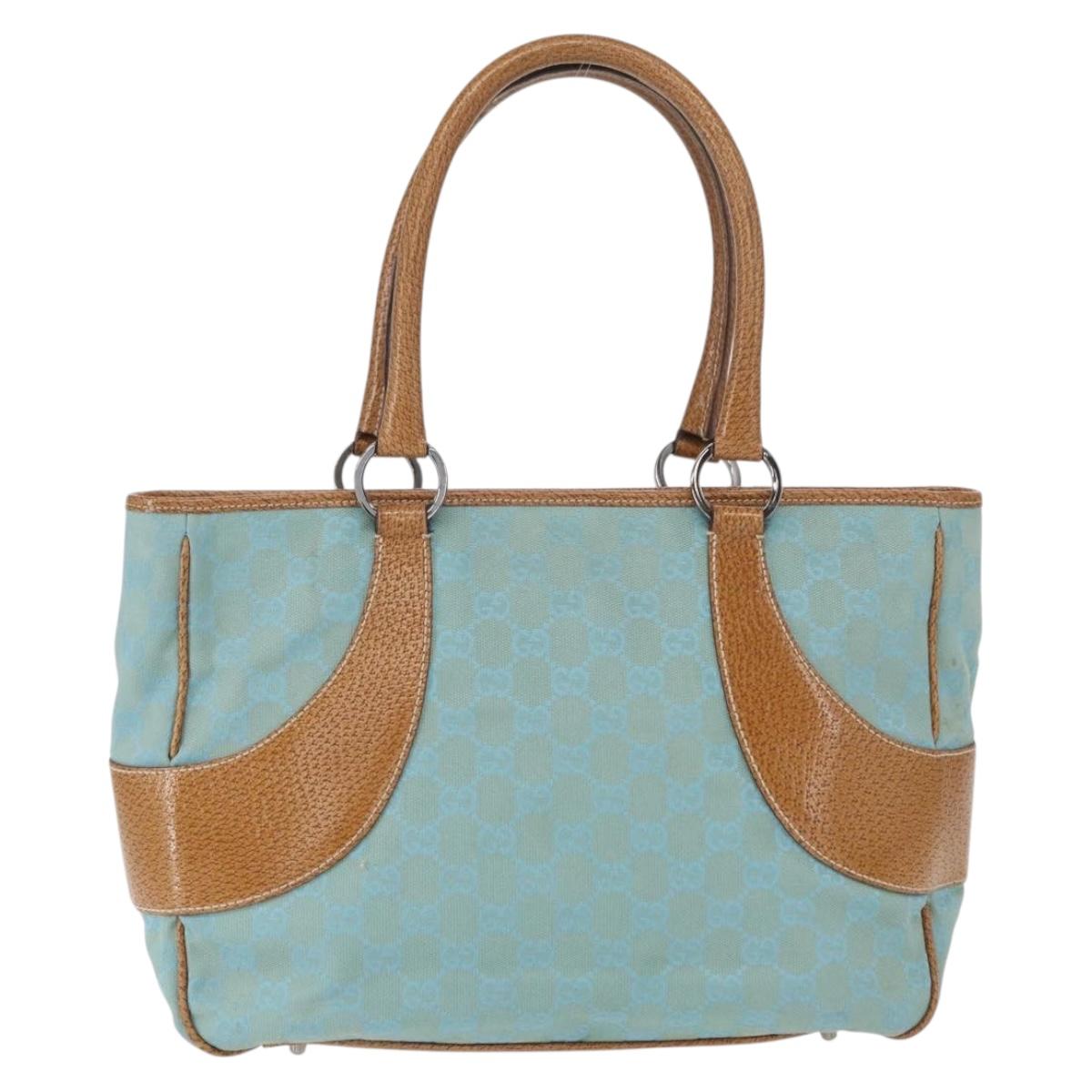 GUCCI GG Canvas Hand Bag Turquoise Blue Silver 113011 Auth 168236