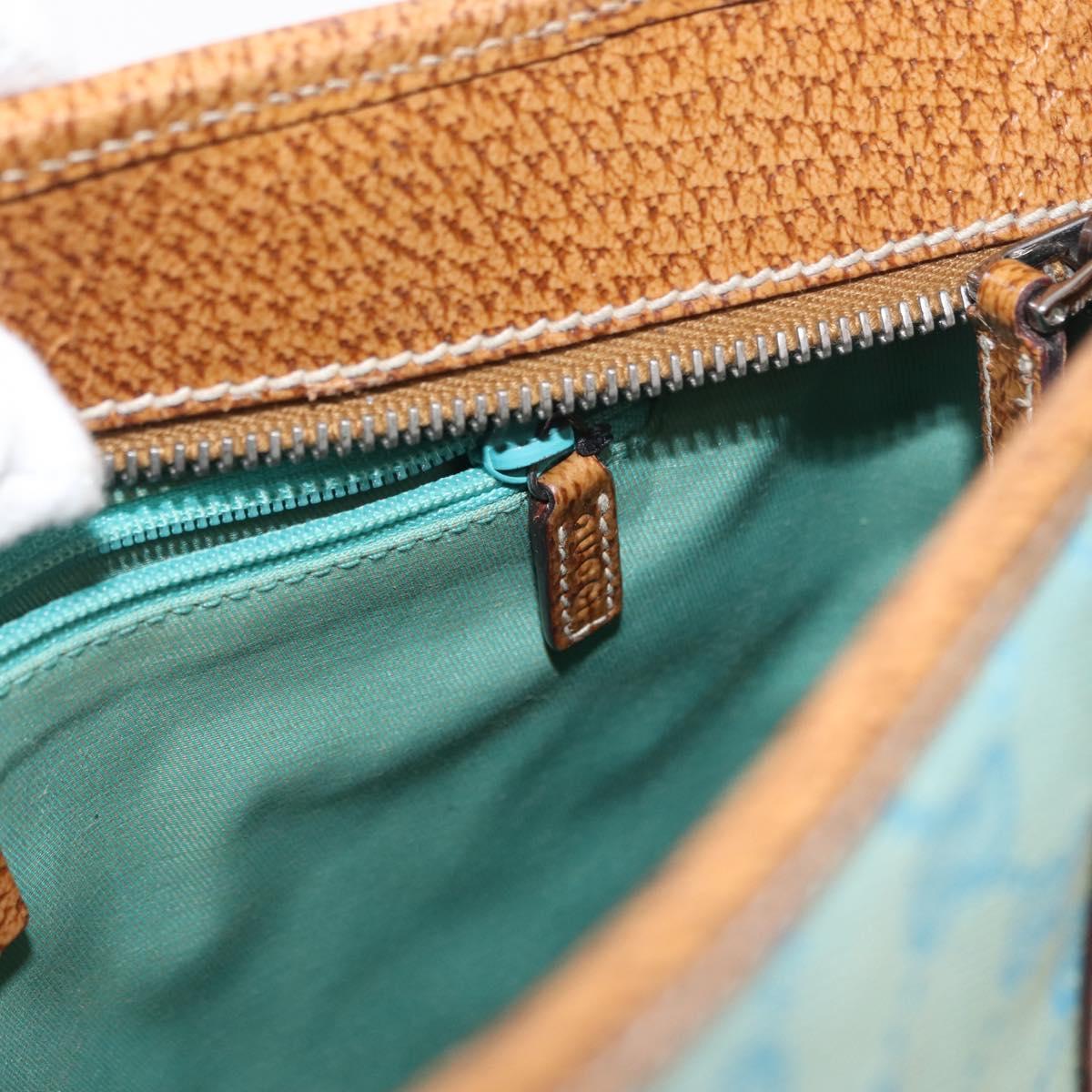 GUCCI GG Canvas Hand Bag Turquoise Blue Silver 113011 Auth 168236