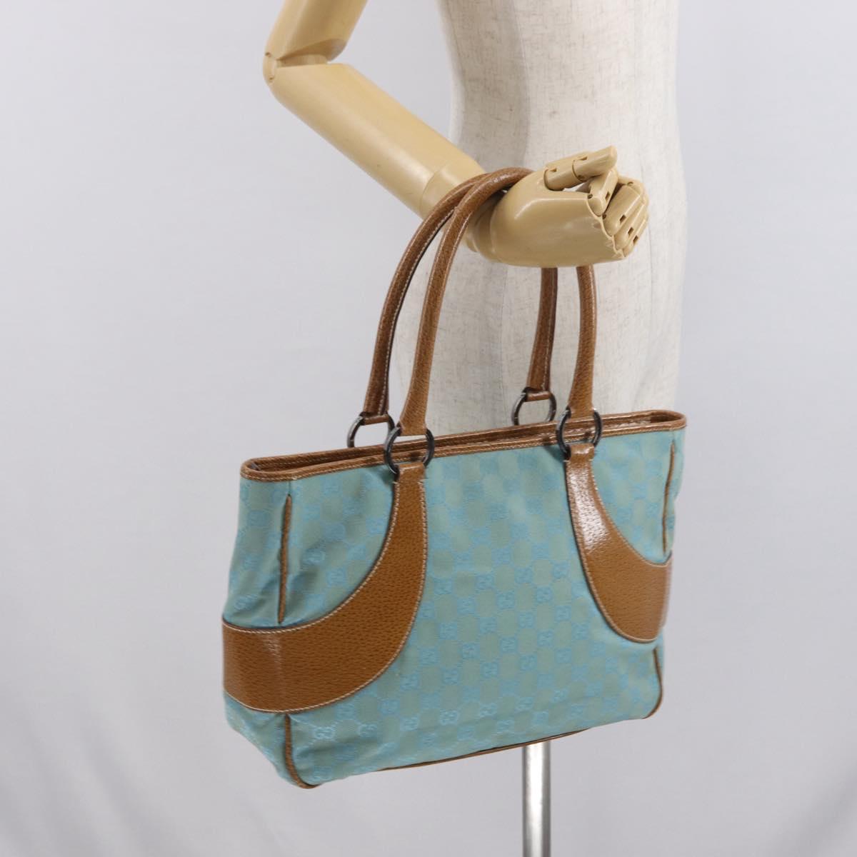 GUCCI GG Canvas Hand Bag Turquoise Blue Silver 113011 Auth 168236