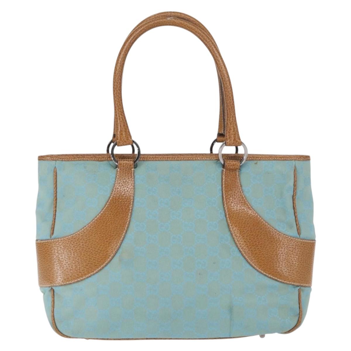 GUCCI GG Canvas Hand Bag Turquoise Blue Silver 113011 Auth 168236