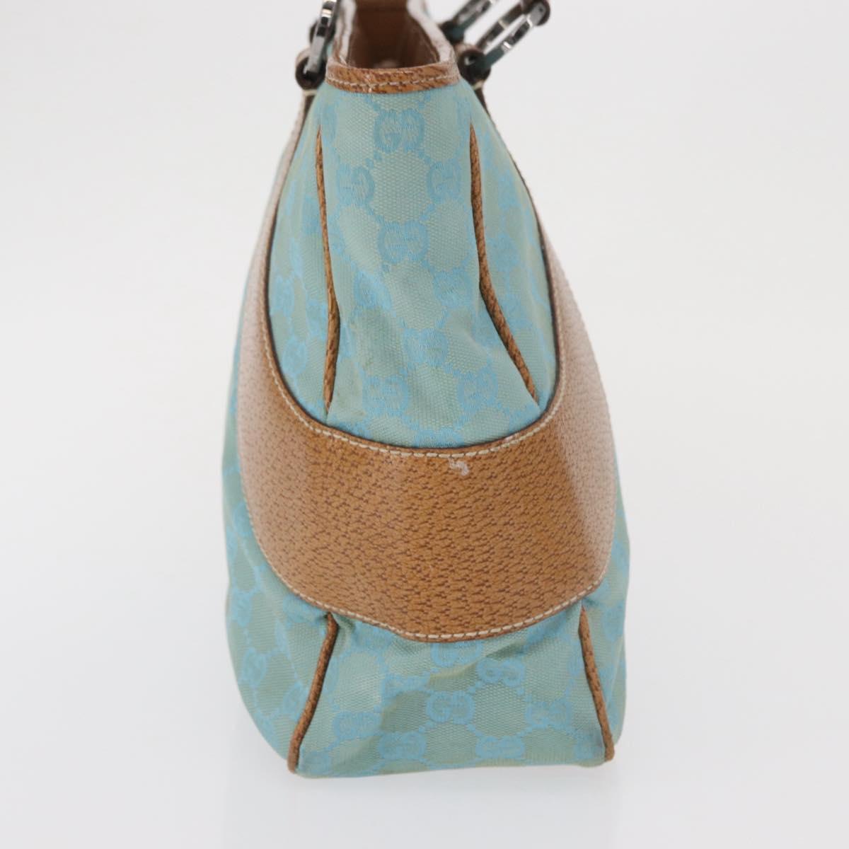 GUCCI GG Canvas Hand Bag Turquoise Blue Silver 113011 Auth 168236