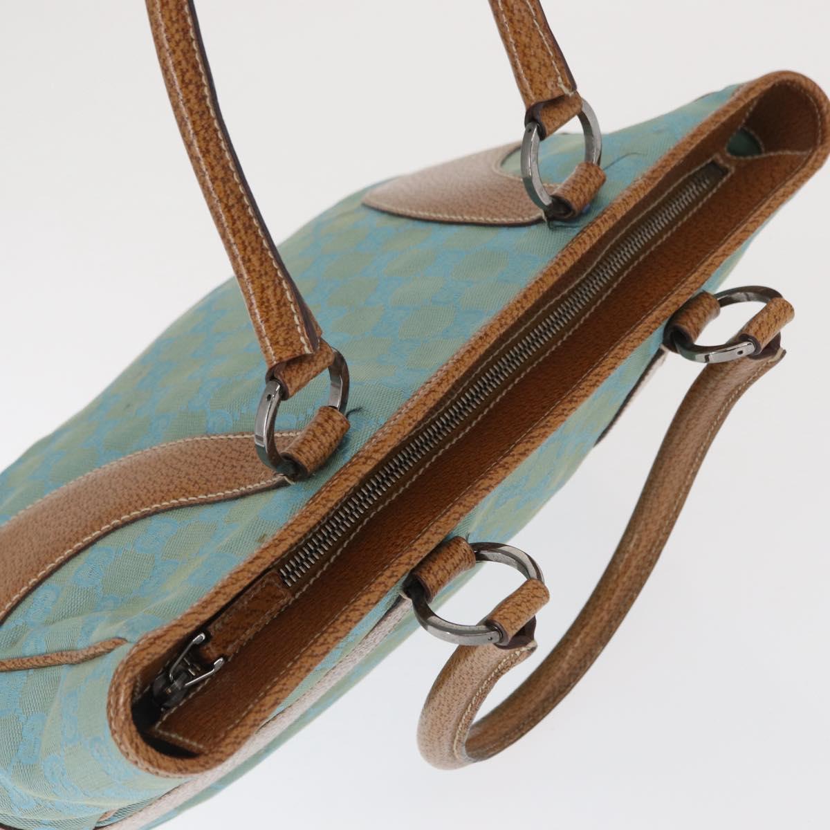 GUCCI GG Canvas Hand Bag Turquoise Blue Silver 113011 Auth 168236