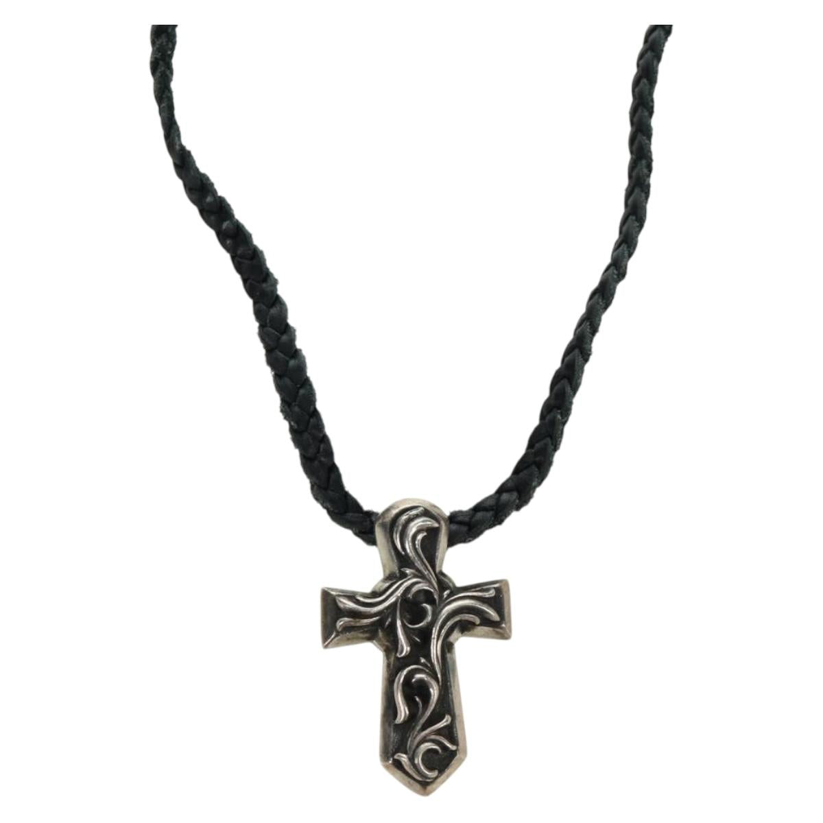 Chrome Hearts Small Balkan Cross/W Boro Chip Necklace Ag925 Silver Auth 168247SM