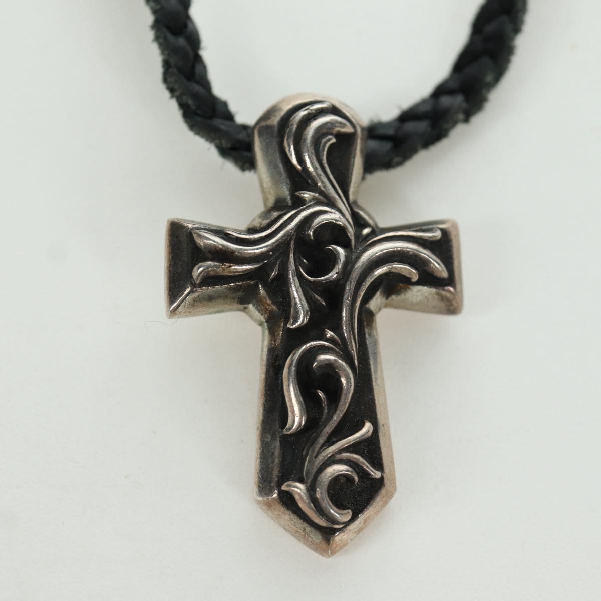 Chrome Hearts Small Balkan Cross/W Boro Chip Necklace Ag925 Silver Auth 168247SM