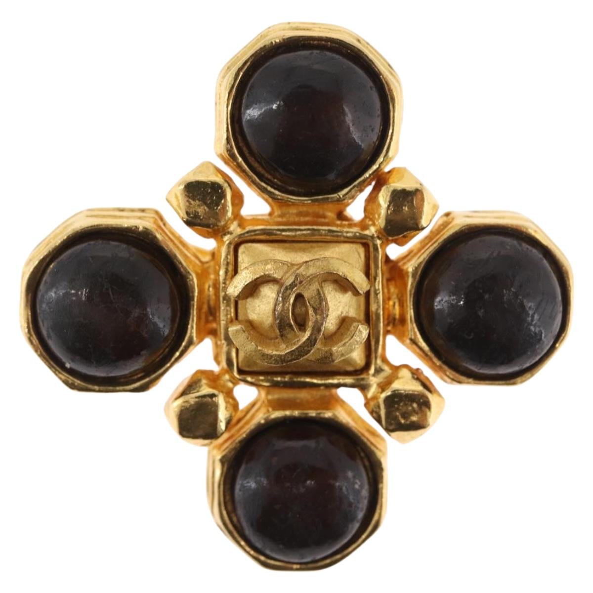 CHANEL COCO Mark Brooch metal Gold Tone CC Auth 168257V