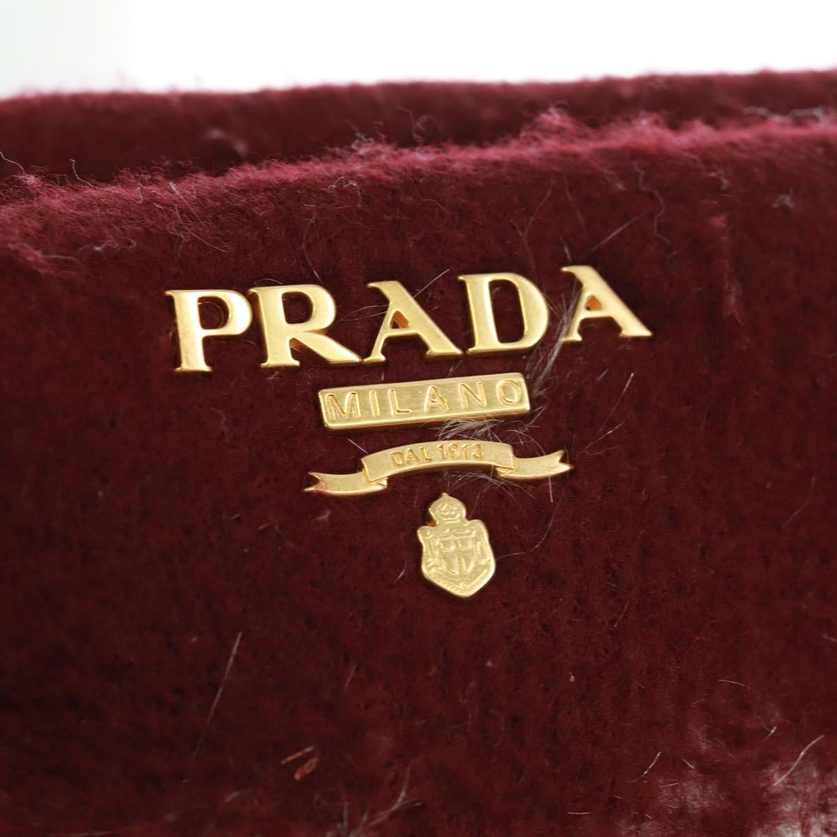PRADA Clutch Bag Fur Bordeaux Gold Auth 168291V