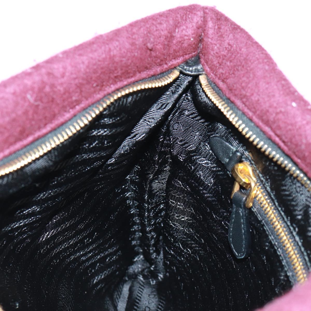 PRADA Clutch Bag Fur Bordeaux Gold Auth 168291V