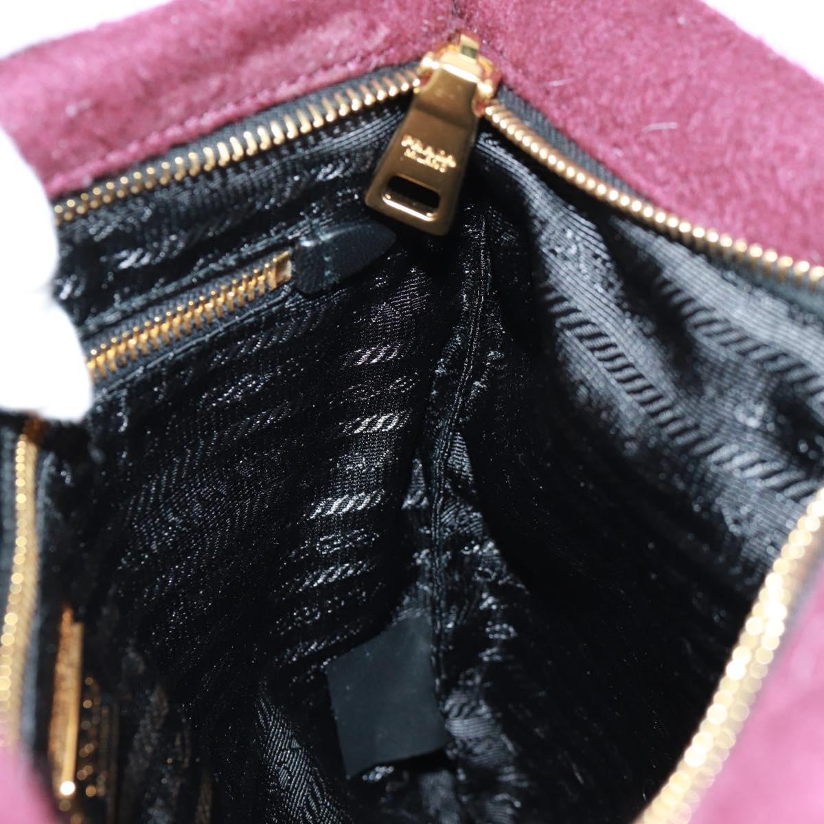 PRADA Clutch Bag Fur Bordeaux Gold Auth 168291V