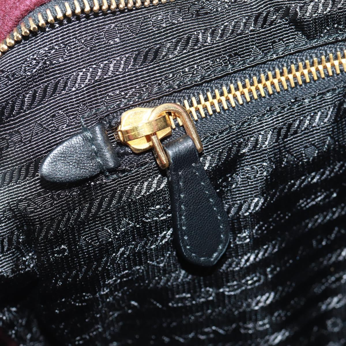 PRADA Clutch Bag Fur Bordeaux Gold Auth 168291V